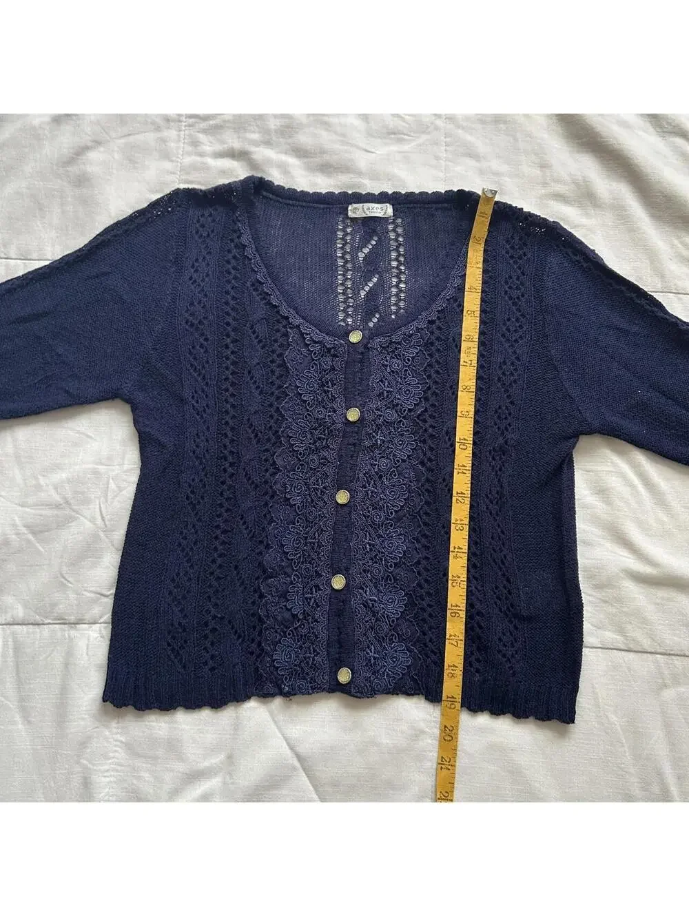 Axes Femme Navy Pointelle Lace Knit Cardigan Gold Buttons Medium Japan